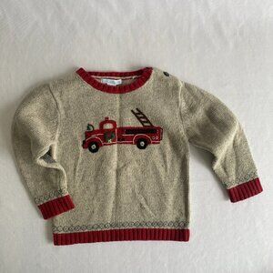 Janie and Jack Firetruck Sweater 3T (cotton, wool, nylon)